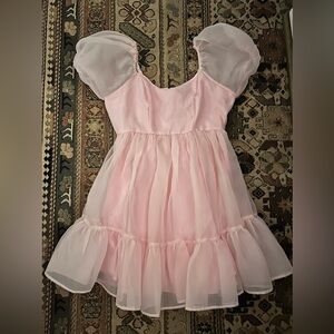 Sweet Society Pink Puff Sleeve Organza Mini Dress